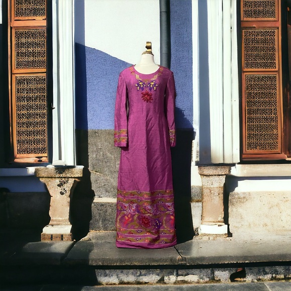 Vintage Levantis Nikis 3- Athens 1960s Embroidered Maxi Dress Rare - Picture 5 of 15